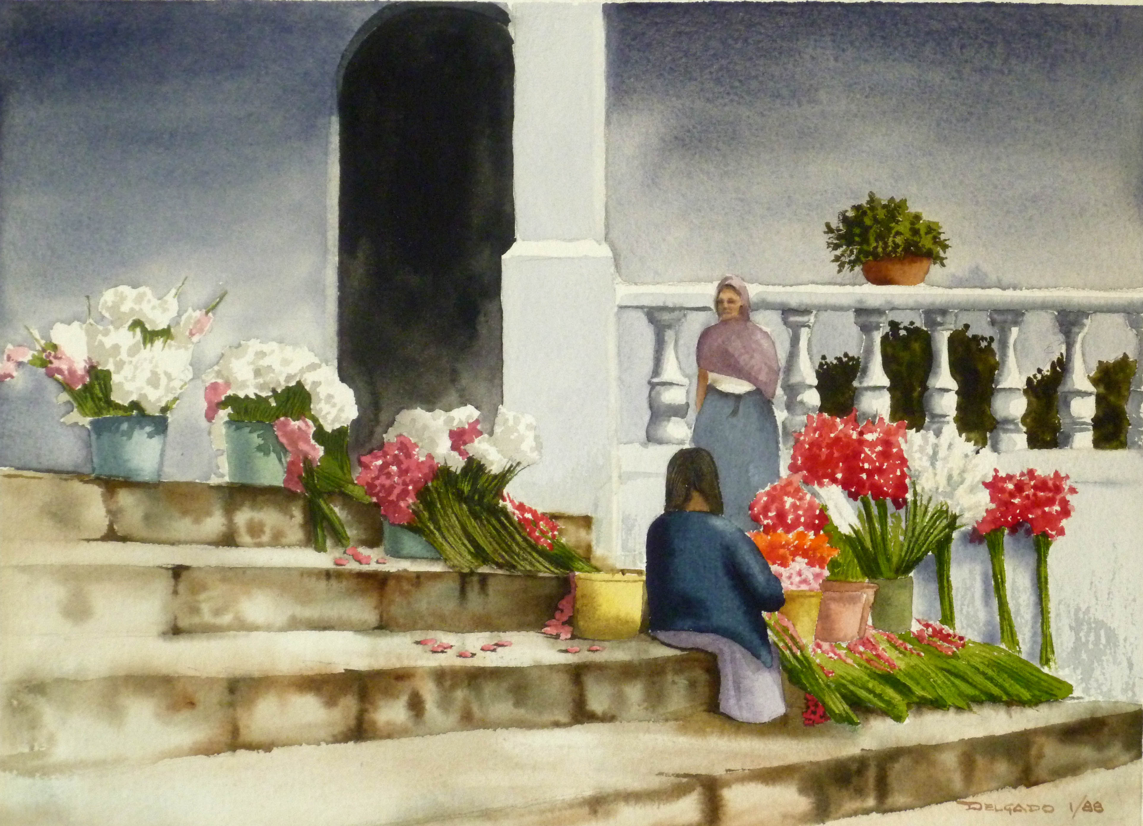 Mercado de flores — escena de pueblo mexicano